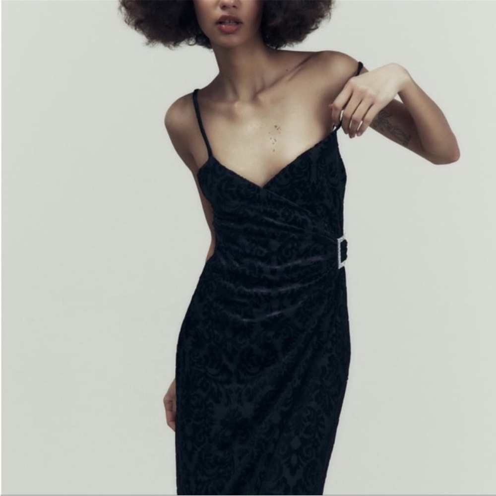 Zara Jacquard Buckled Midi Dress